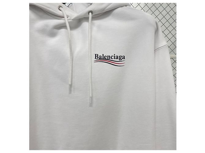 Balenciaga Felpa con stampa logo onda bianca a maniche lunghe Bianco - vista 3