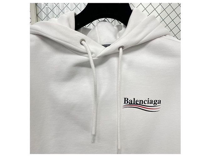 Balenciaga Felpa con stampa logo onda bianca a maniche lunghe Bianco - vista 4