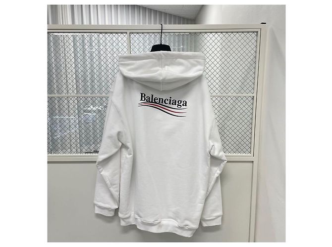 Balenciaga Felpa con stampa logo onda bianca a maniche lunghe Bianco - vista 5