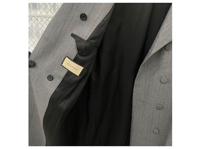 Gucci Abrigo a rayas con pin de Horsebit Castaño - vista 3