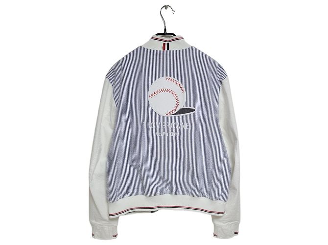Thom Browne Giacca Bomber Seersucker da Baseball Blu - vista 2