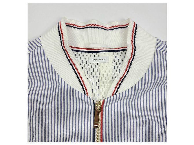 Thom Browne Giacca Bomber Seersucker da Baseball Blu - vista 7