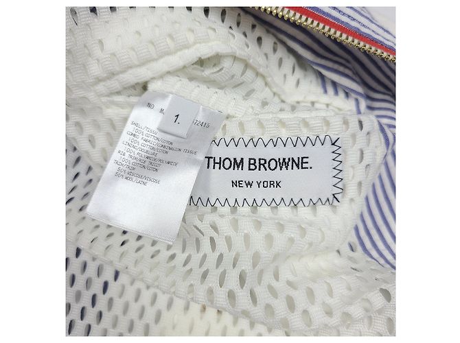 Thom Browne Giacca Bomber Seersucker da Baseball Blu - vista 9