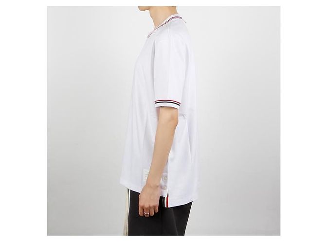 Thom Browne Kurzarm-T-Shirt mit Rive-Besatz RWB Weiß - Ansicht 10