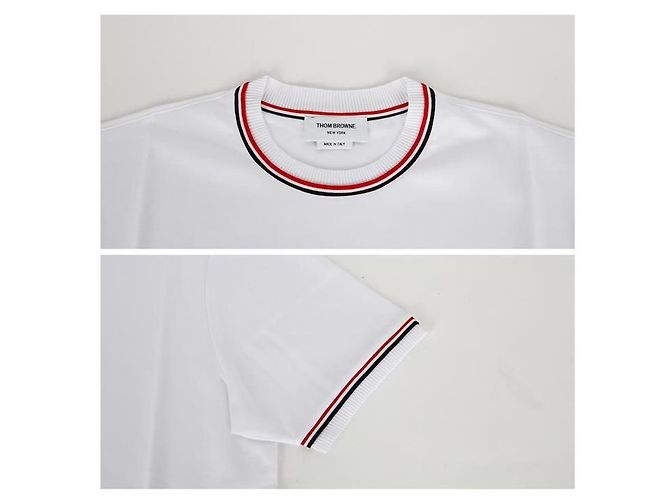 Thom Browne Kurzarm-T-Shirt mit Rive-Besatz RWB Weiß - Ansicht 5