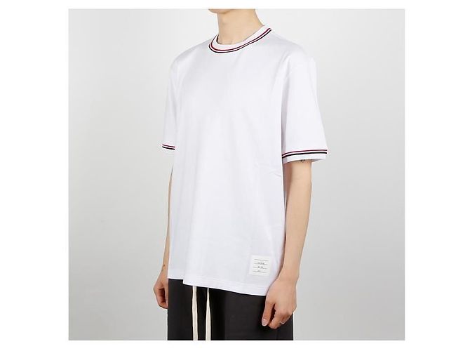 Thom Browne Kurzarm-T-Shirt mit Rive-Besatz RWB Weiß - Ansicht 9