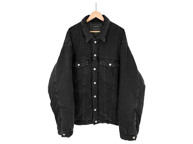Balenciaga Giacca in denim giapponese imbottita nera da uomo - vista 3