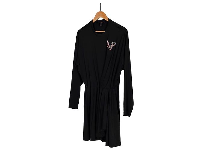 Louis Vuitton Vestido Mini de Algodón con Logo de Cristal LV para Mujeres Negro - vista 2