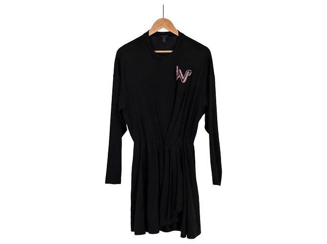 Louis Vuitton Vestido Mini de Algodón con Logo de Cristal LV para Mujeres Negro - vista 3