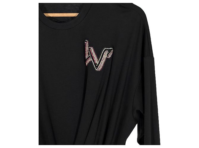 Louis Vuitton Vestido Mini de Algodón con Logo de Cristal LV para Mujeres Negro - vista 5