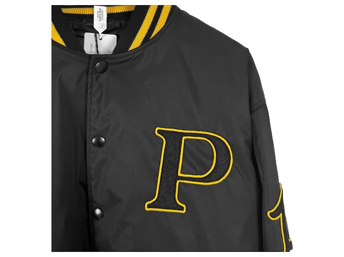Prada Giacca Bomber Varsity in Re-Nylon con Patch Logo da Uomo Nera Nero - vista 6