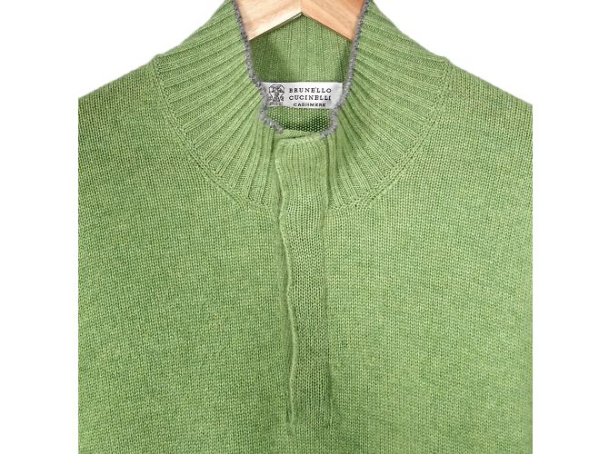 Brunello Cucinelli Herren Cashmere Pullover mit halbem Reißverschluss in Grün - Ansicht 5