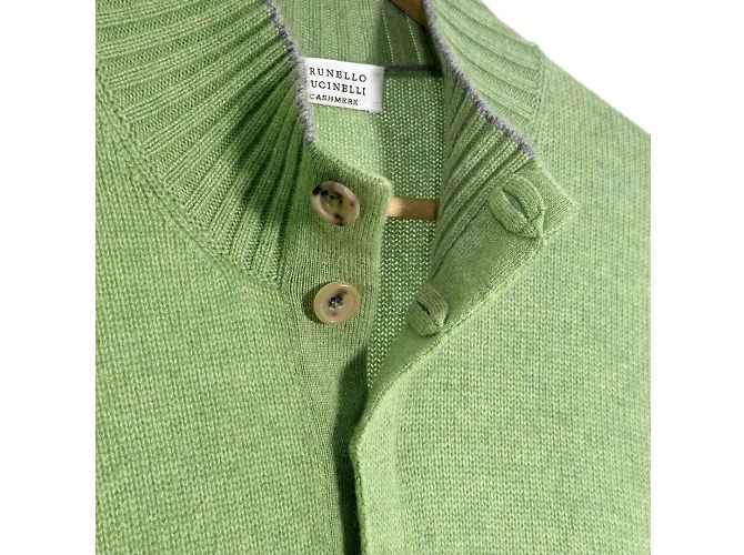 Brunello Cucinelli Herren Cashmere Pullover mit halbem Reißverschluss in Grün - Ansicht 6