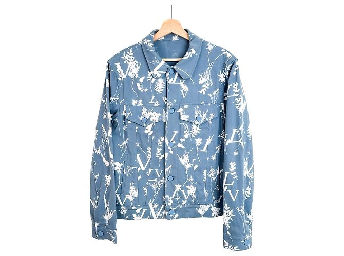Louis Vuitton Herren Denim Truckerjacke mit Multi-Logo DNA Leaf Blau - Ansicht 2