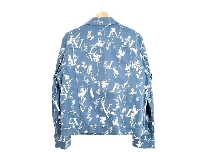 Louis Vuitton Herren Denim Truckerjacke mit Multi-Logo DNA Leaf Blau - Ansicht 3