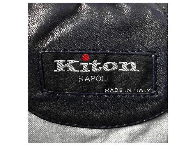 Kiton Herren Blazer aus Lammleder mit Steppung Schwarz - Ansicht 5