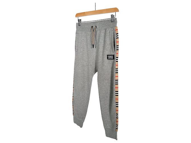 Burberry Kids Side Check Rubber Patch Training Sweat Pants Grey Brown - view 2