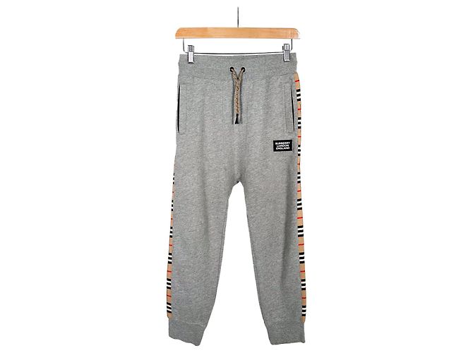 Burberry Kids Side Check Rubber Patch Training Sweat Pants Grey Brown - view 3