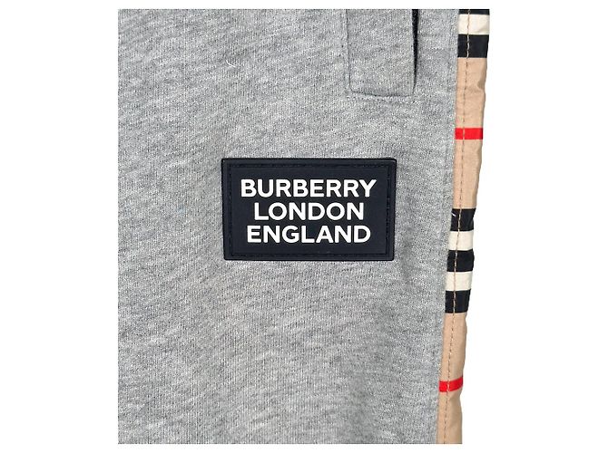 Burberry Kids Side Check Rubber Patch Training Sweat Pants Grey Brown - view 6
