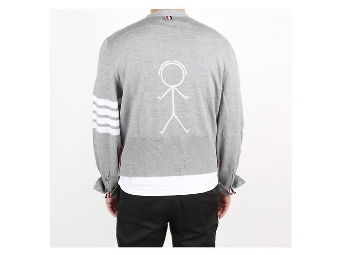 Thom Browne Diagonalarmband Stickman Cardigan Braun - Ansicht 4