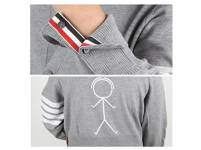 Thom Browne Diagonalarmband Stickman Cardigan Braun - Ansicht 6
