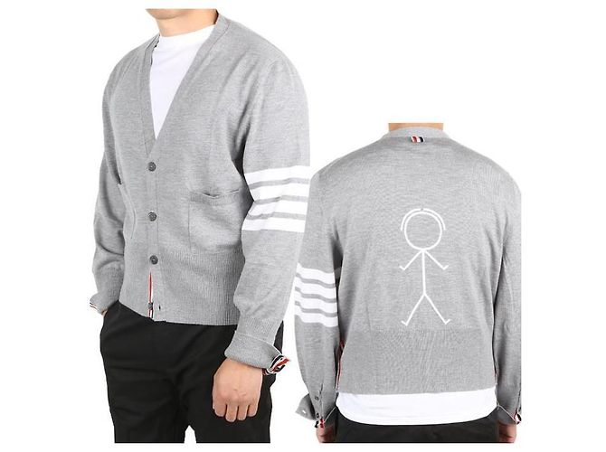 Thom Browne Diagonalarmband Stickman Cardigan Braun - Ansicht 9