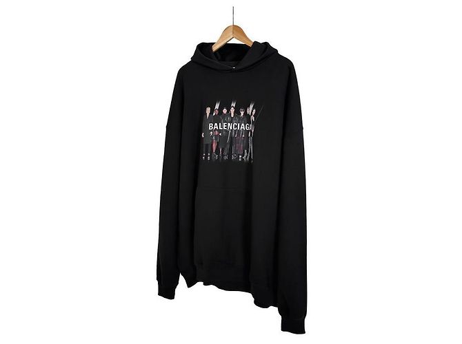 Balenciaga Hoodie T-Shirt Schwarz Große Passform mit Echtem Kunstlogo für Herren - Ansicht 2