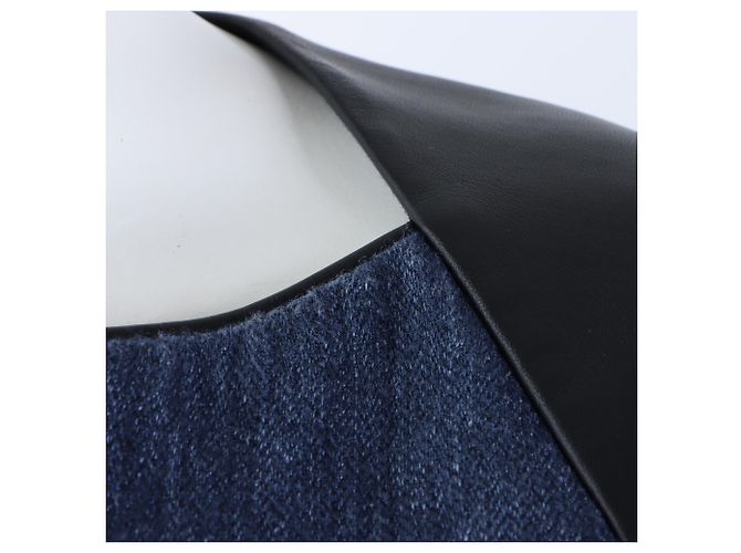Leinen-T-Shirt mit kurzen Ärmeln und Lederbesatz von Hermès Blau - Ansicht 4
