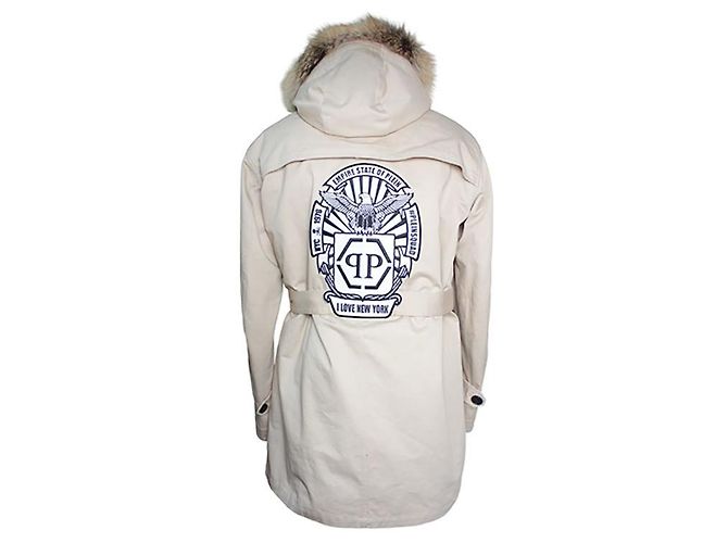 Philipp Plein Herren-Canvas-Mantel mit Fuchs-Futter Braun - Ansicht 3