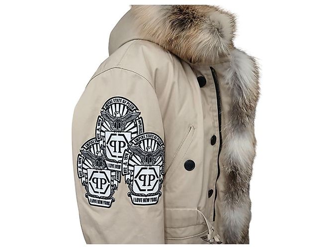 Philipp Plein Herren-Canvas-Mantel mit Fuchs-Futter Braun - Ansicht 6