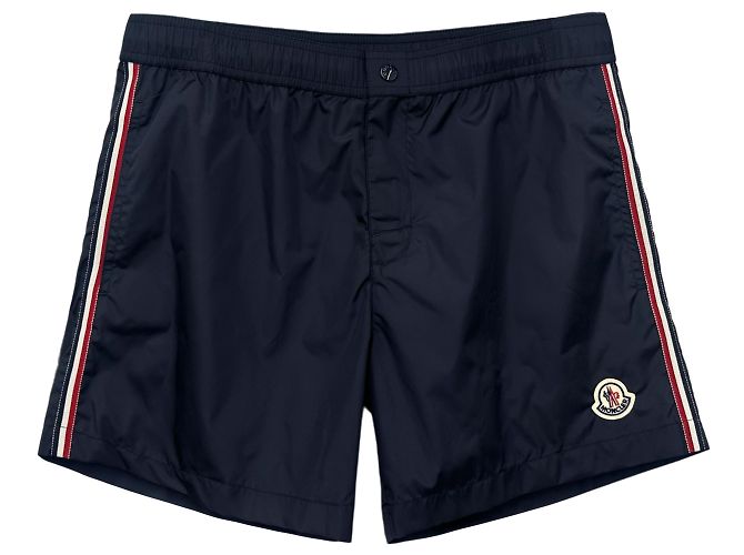 Costumi da bagno da uomo Moncler a tre strisce con patch, blu navy - vista 6