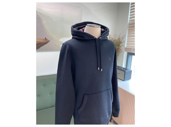 Burberry Felpa con cappuccio da uomo in cotone blu navy - vista 7