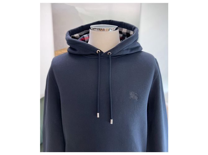 Burberry Felpa con cappuccio da uomo in cotone blu navy - vista 9