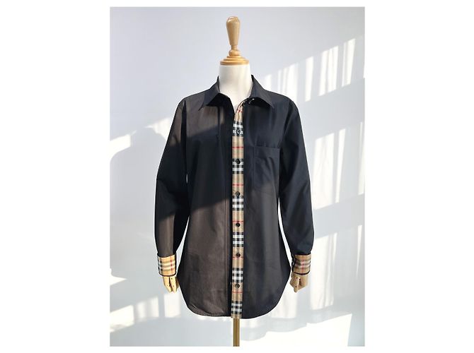 Burberry Camicia Donna Check Point LAPWING Nera in Cotone Nero - vista 11