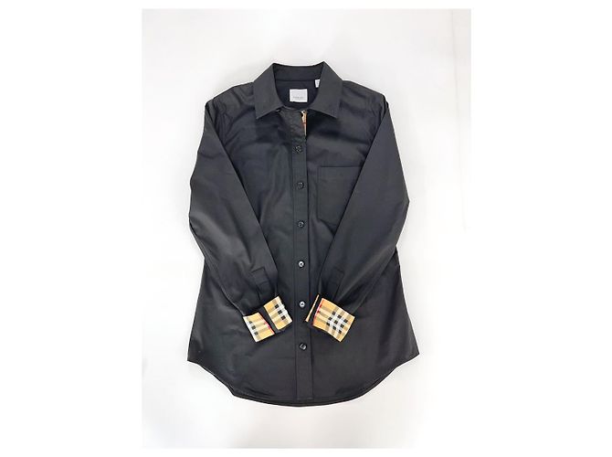 Burberry Camicia Donna Check Point LAPWING Nera in Cotone Nero - vista 12
