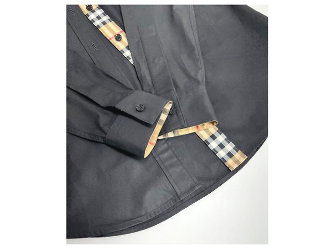 Burberry Camicia Donna Check Point LAPWING Nera in Cotone Nero - vista 15