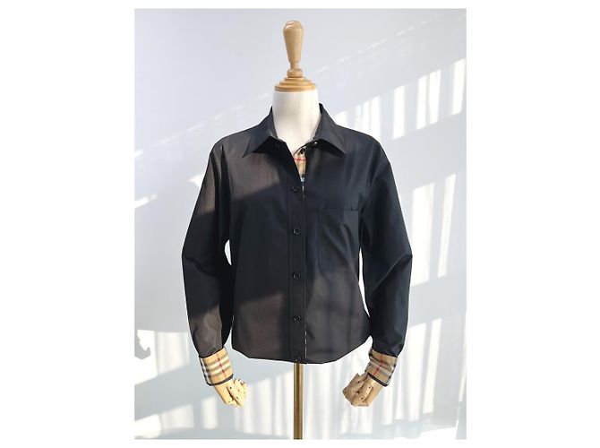 Burberry Camicia Donna Check Point LAPWING Nera in Cotone Nero - vista 18