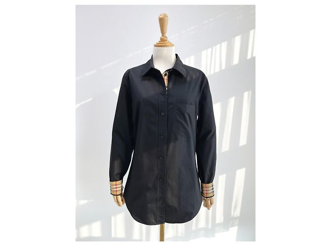 Burberry Camicia Donna Check Point LAPWING Nera in Cotone Nero - vista 3