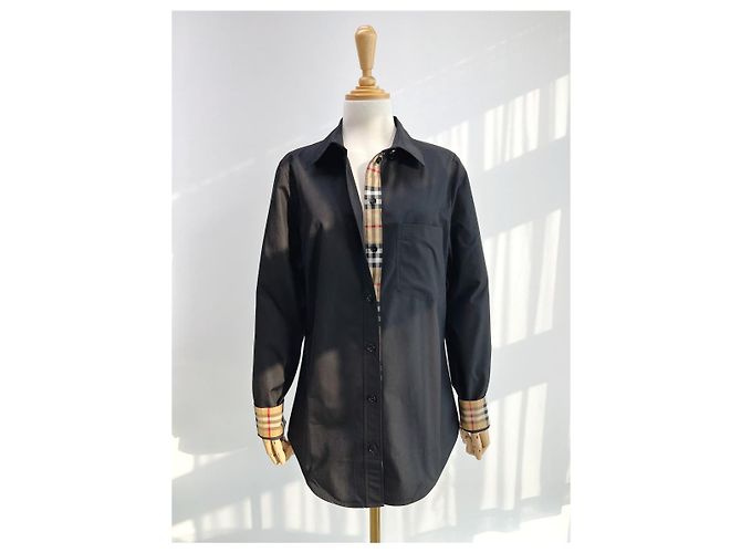 Burberry Camicia Donna Check Point LAPWING Nera in Cotone Nero - vista 6