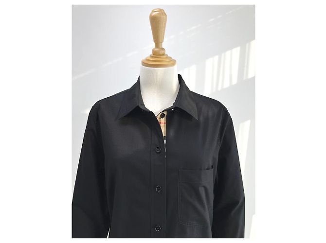 Burberry Camicia Donna Check Point LAPWING Nera in Cotone Nero - vista 7