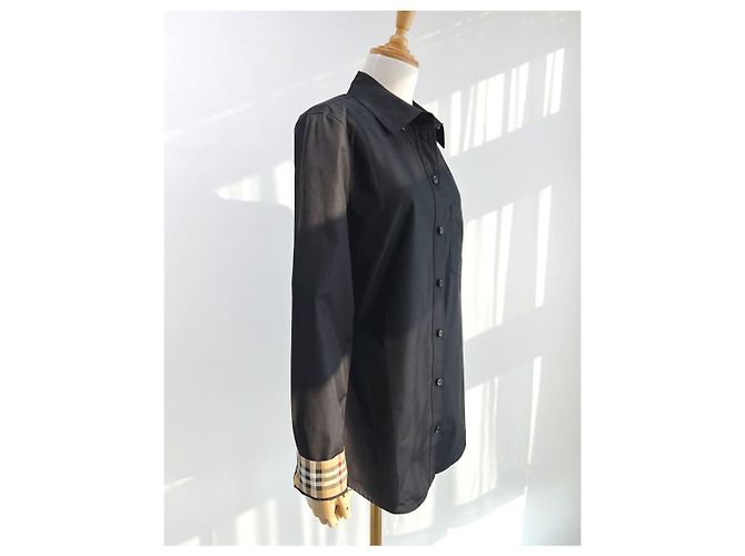Burberry Camicia Donna Check Point LAPWING Nera in Cotone Nero - vista 8