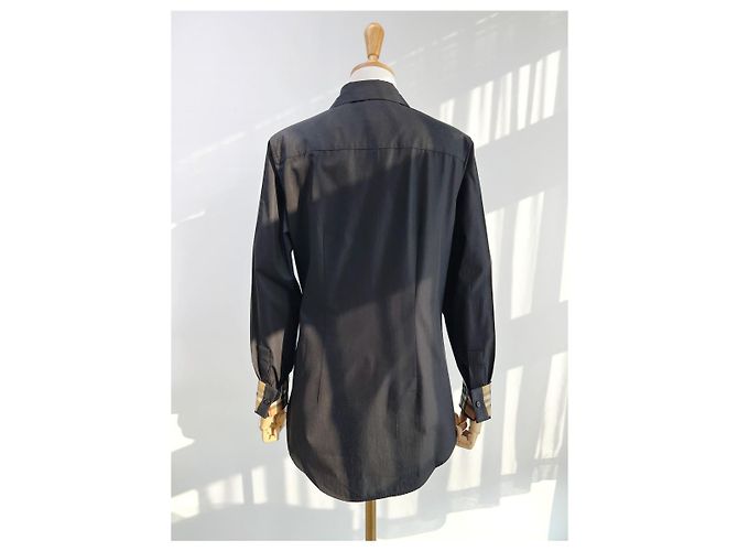 Burberry Camicia Donna Check Point LAPWING Nera in Cotone Nero - vista 9