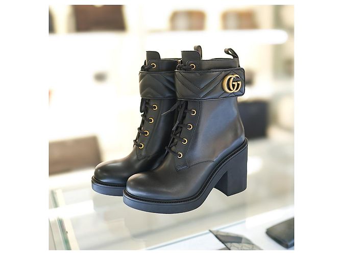 Gucci Botas de cuero acolchadas para mujer negras Negro - vista 2