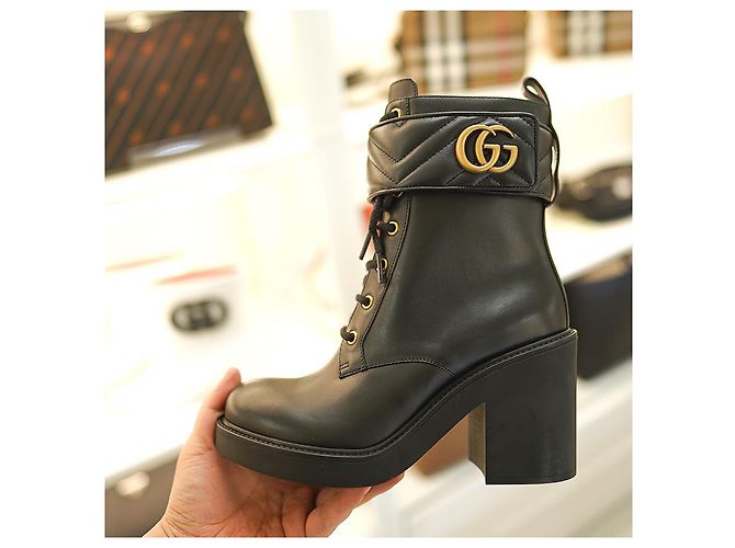 Gucci Botas de cuero acolchadas para mujer negras Negro - vista 22