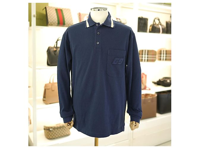Gucci Camicia Polo PK a maniche lunghe in cotone blu navy per uomo - vista 3