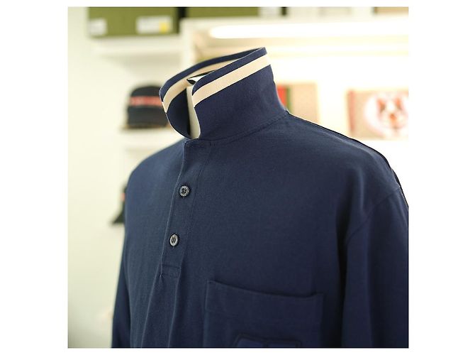 Gucci Camicia Polo PK a maniche lunghe in cotone blu navy per uomo - vista 7