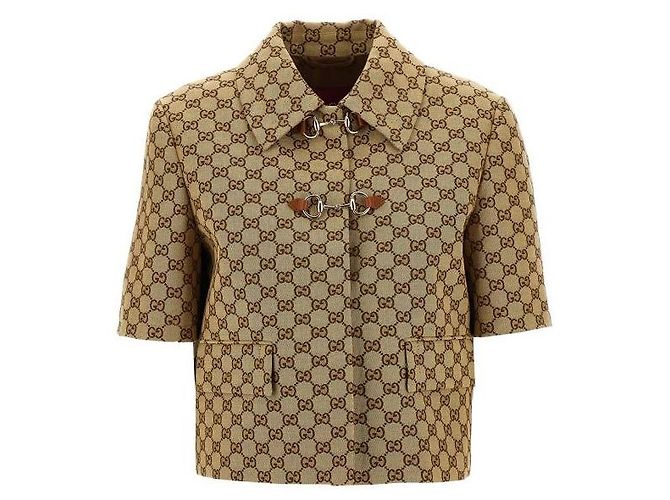 Gucci Jaqueta de lona com GG Horsebit Marrom - vista 4