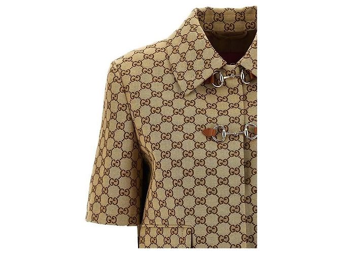 Gucci Jaqueta de lona com GG Horsebit Marrom - vista 6