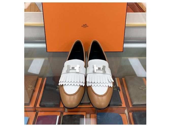 Hermès Mocassini Reali Bicolore Bianco Naturale Argento - vista 4