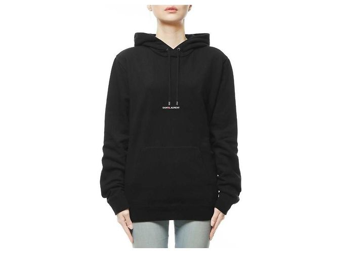 Saint Laurent Moletom com capuz com logo impresso Preto - vista 4